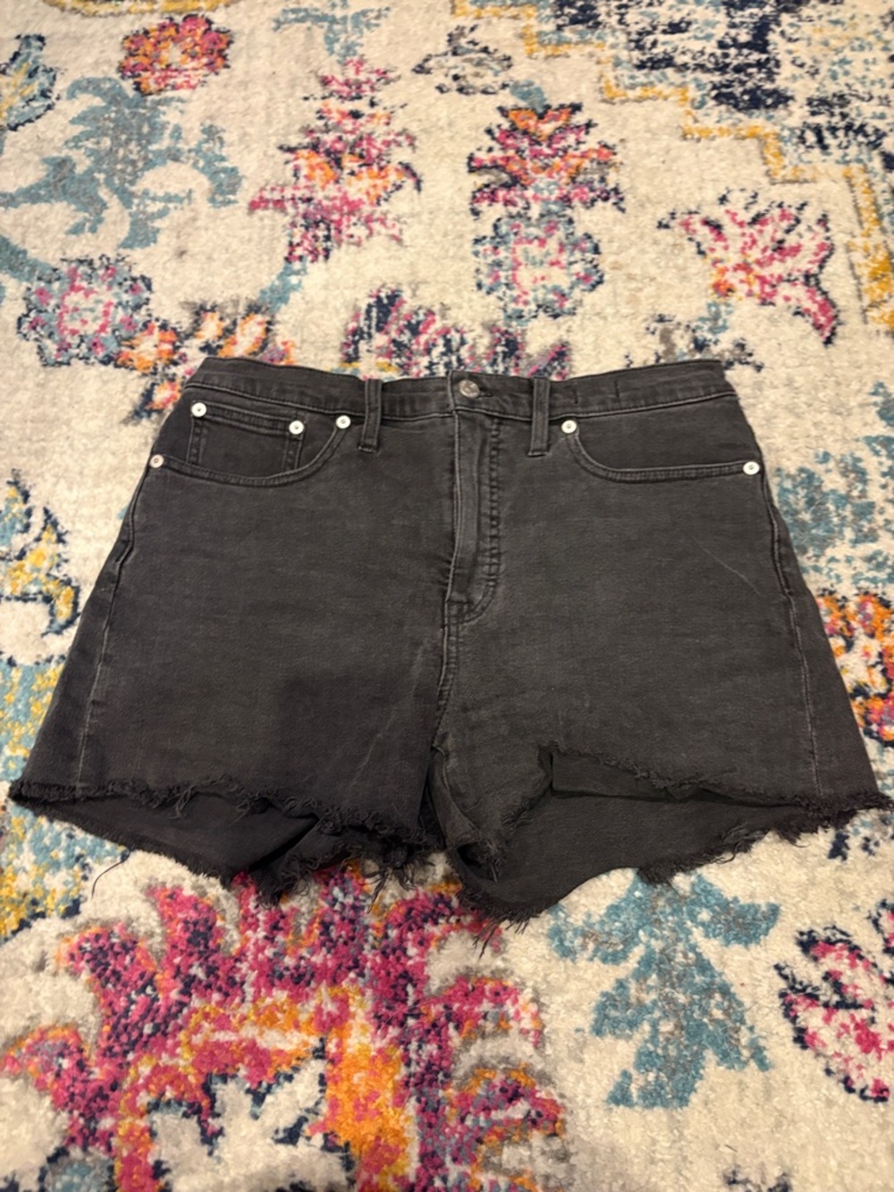 Madewell Black High-Rise Raw Hem Denim Shorts